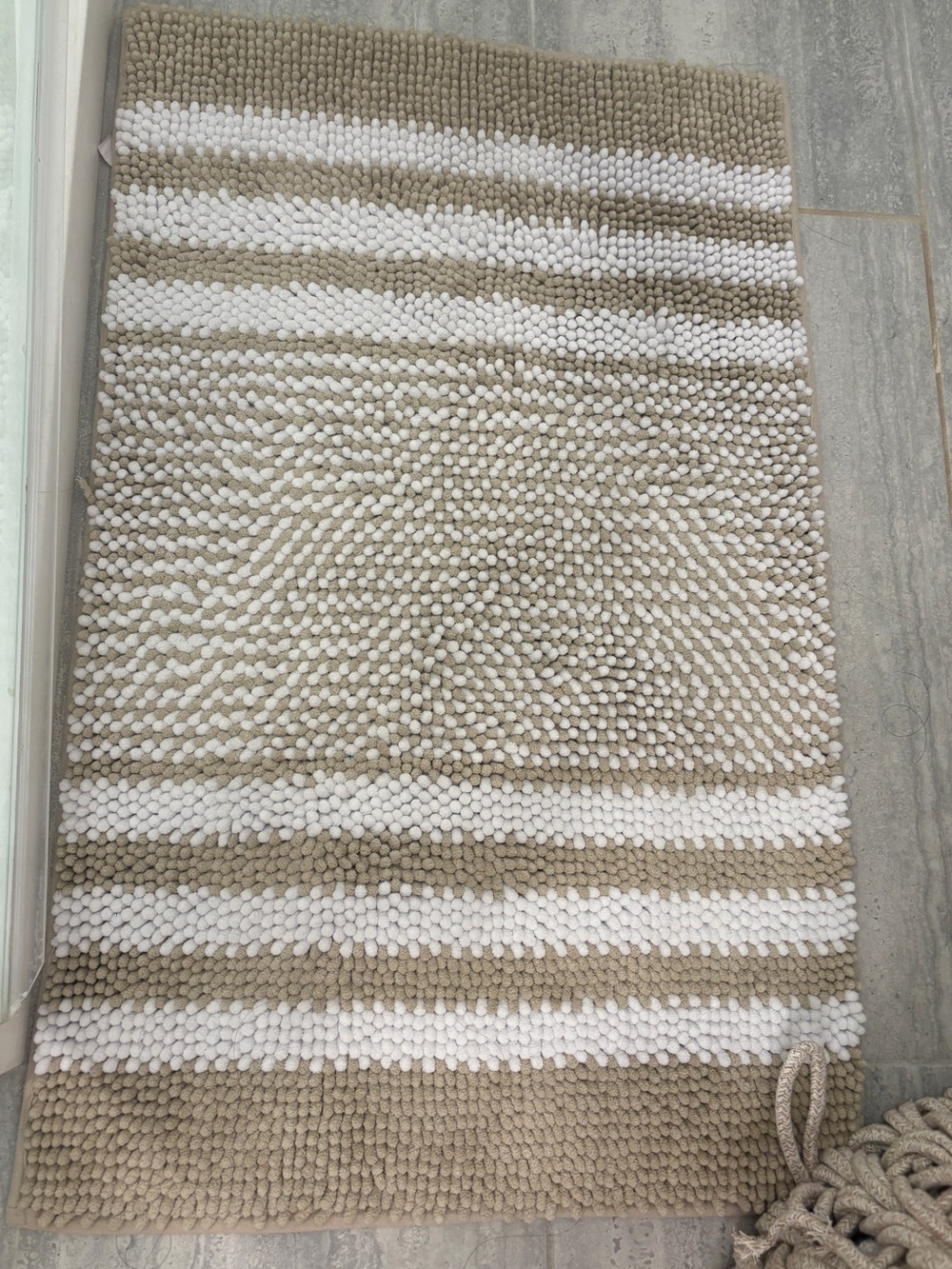 Set of 2 Beige and White Striped Chenille Bath Mat - Soft Absorbent